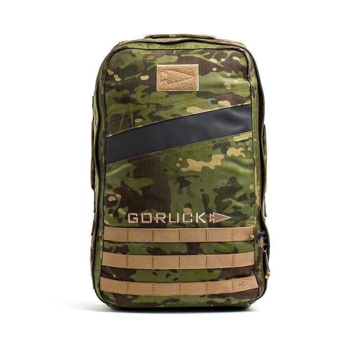 The Rucker 4.0 by GORUCK is a camouflage backpack boasting multiple compartments and a durable design, ideal for rucking enthusiasts.