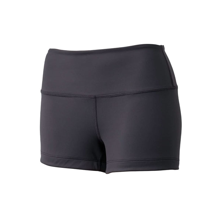 GORUCK's Women’s Squat Shorts feature a high waistband and are made from ToughFlex Fabric, offering comfort and durability in a black athletic design viewed from the front.