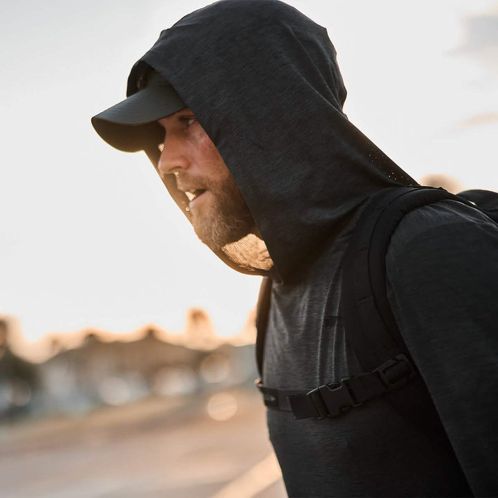 Detail shot of Men's Sun Hoodie - ToughMesh in Charcoal