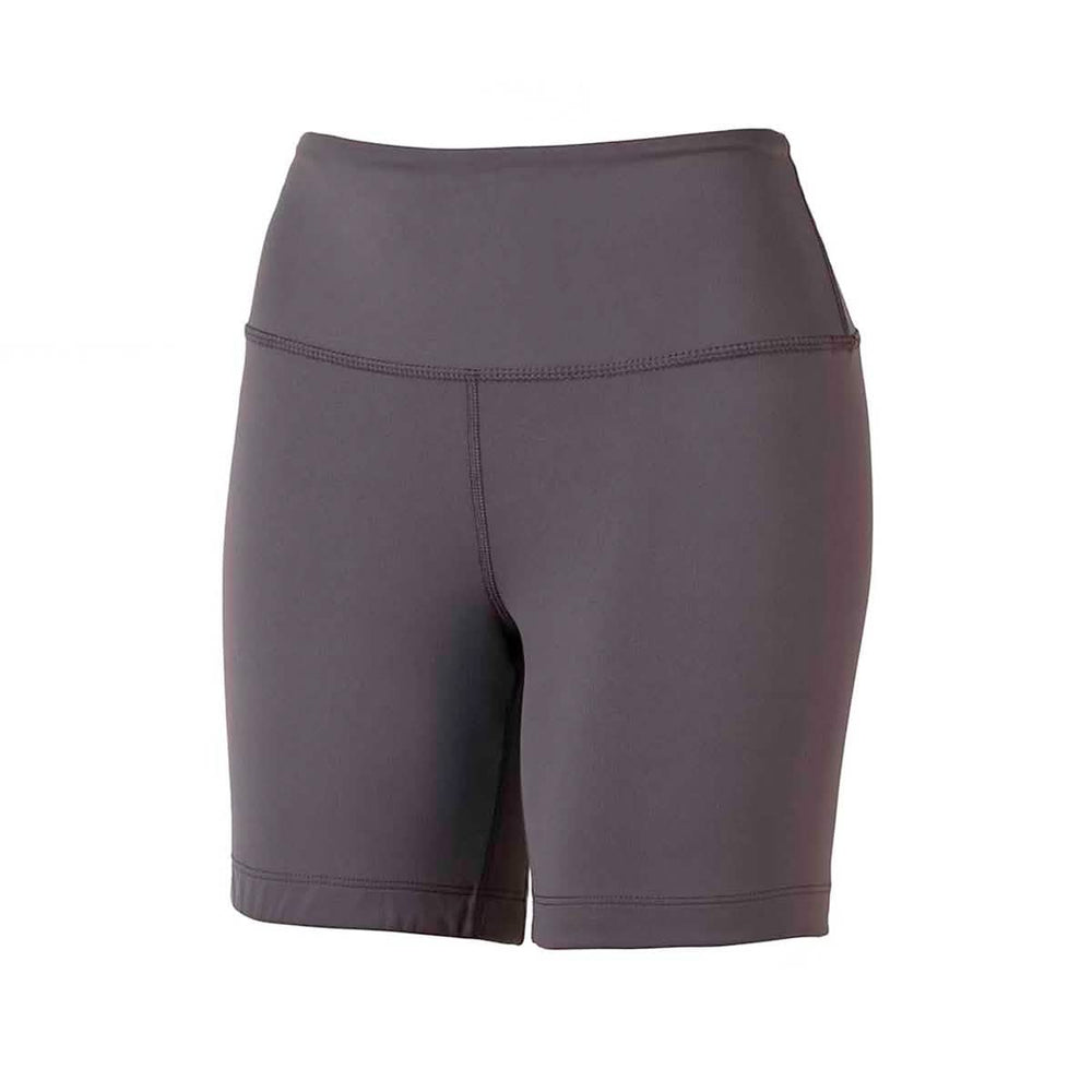 The Women’s Biker Shorts - ToughFlex by GORUCK are gray, high-waisted, and crafted with ToughFlex Fabric for a smooth finish and visible seam details, displayed against a plain white background.