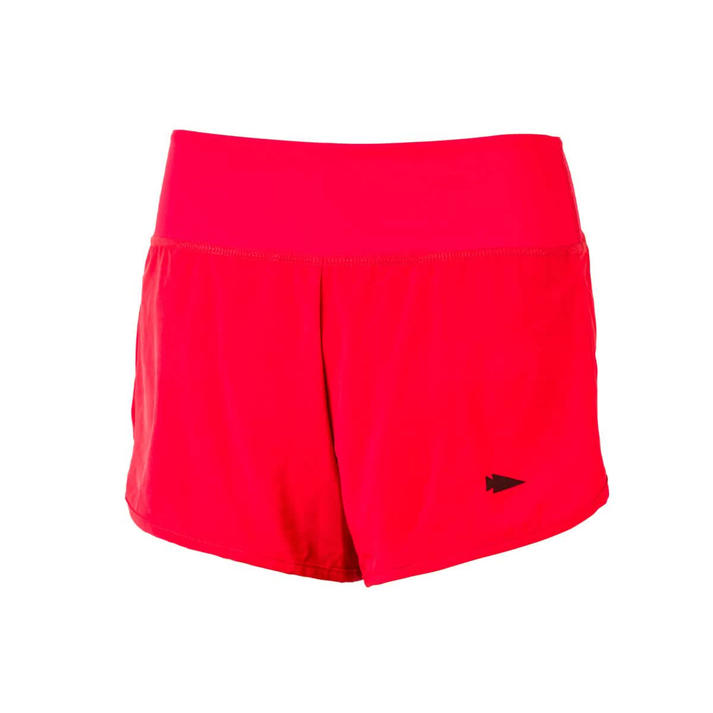 The Women’s Training Shorts - ToughStretch by GORUCK are bright red, featuring a wide waistband and a subtle black triangle logo. Made from ToughStretch® fabric, these shorts are squat-proof, providing comfort and performance for every workout.