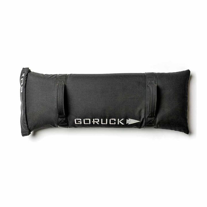 GORUCK Simple Training Sandbags, featuring a sleek black design and sturdy handles, are displayed flat against a white background. Designed for home gyms, these durable sandbags come with the Scars Lifetime Guarantee.